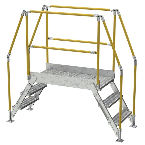 3 Step Galvanized Steel Cross-Over Ladder 78"x72.15" 500lb Capacity